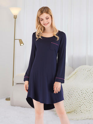 Round Neck Night Dress with Pocket - SAHS