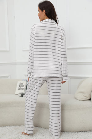 Striped V-Neck Long Sleeve Top and Pants Lounge Set - SAHS