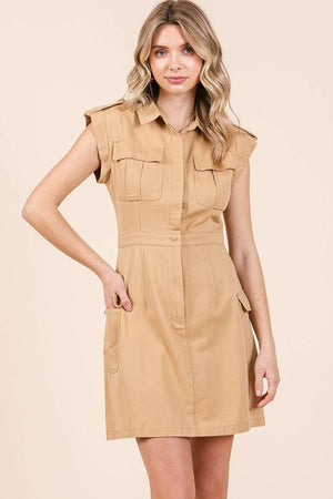 Mittoshop Cargo Pocket Half Button Mini Dress - SAHS