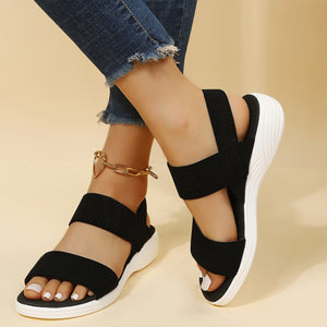 Rubber Open Toe Low Heel Sandals - SAHS