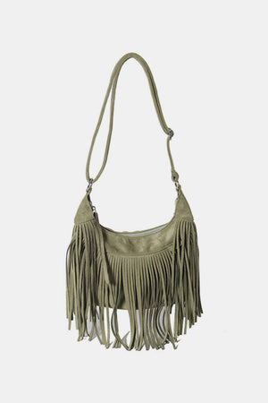 Suede Fringe Adjustable Strap Shoulder Bag - SAHS