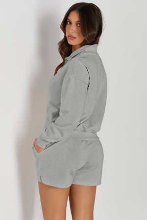 Half Button Sweatshirt and Shorts Active Set - SAHS