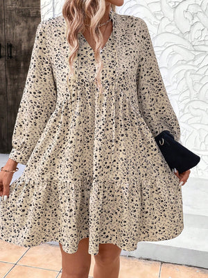 Tied Printed Long Sleeve Mini Dress - SAHS