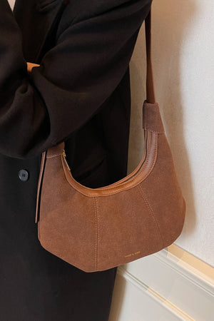 Suede Adjustable Strap Shoulder Bag - SAHS