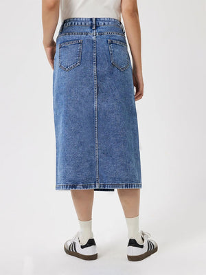 Slit Midi Denim Skirt with Pockets - SAHS