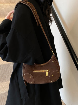 Suede Adjustable Strap Shoulder Bag - SAHS