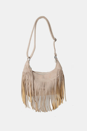 Suede Fringe Adjustable Strap Shoulder Bag - SAHS