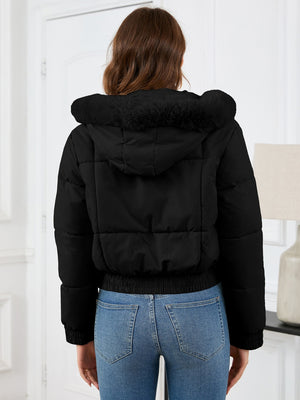 Pocketed Long Sleeve Cropped Hooded Winter Coat - SAHS