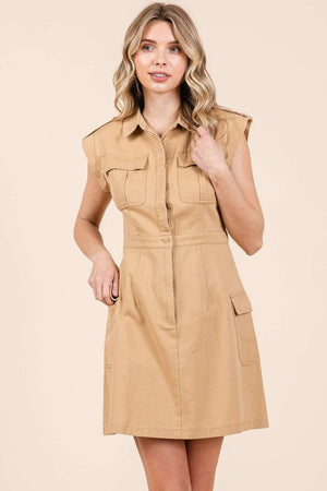 Mittoshop Cargo Pocket Half Button Mini Dress - SAHS