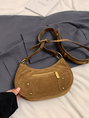 Suede Adjustable Strap Shoulder Bag - SAHS