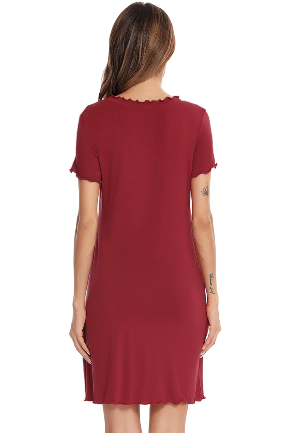 Round Neck Short Sleeve Lounge Dress - SAHS