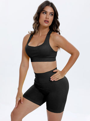 Scoop Neck Wide Strap Top and Shorts Active Set - SAHS