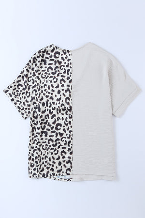 Leopard Color Block V-Neck Blouse - SAHS