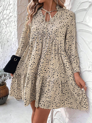 Tied Printed Long Sleeve Mini Dress - SAHS