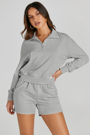 Half Button Sweatshirt and Shorts Active Set - SAHS