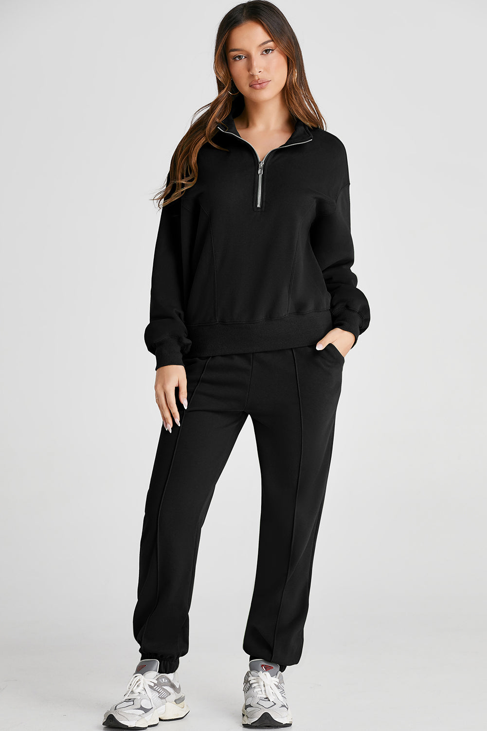 Half Zip Long Sleeve Top and Joggers Active Set - SAHS