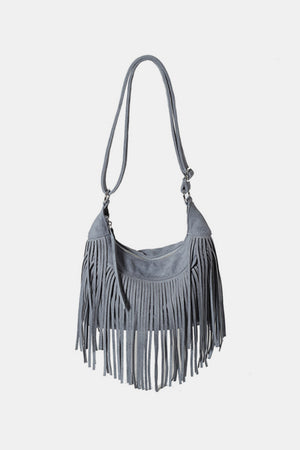 Suede Fringe Adjustable Strap Shoulder Bag - SAHS