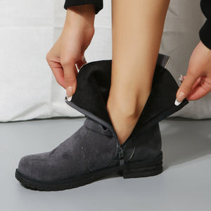 Suede Side Zip Round Toe Boots - SAHS