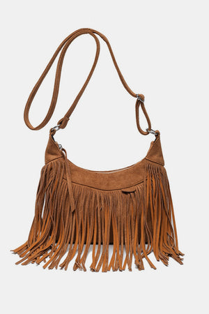 Suede Fringe Adjustable Strap Shoulder Bag - SAHS