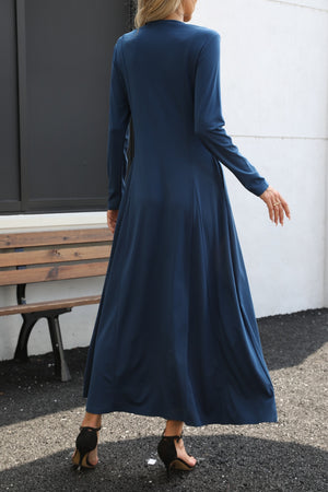 Round Neck Long Sleeve Maxi Dress with Pockets - SAHS